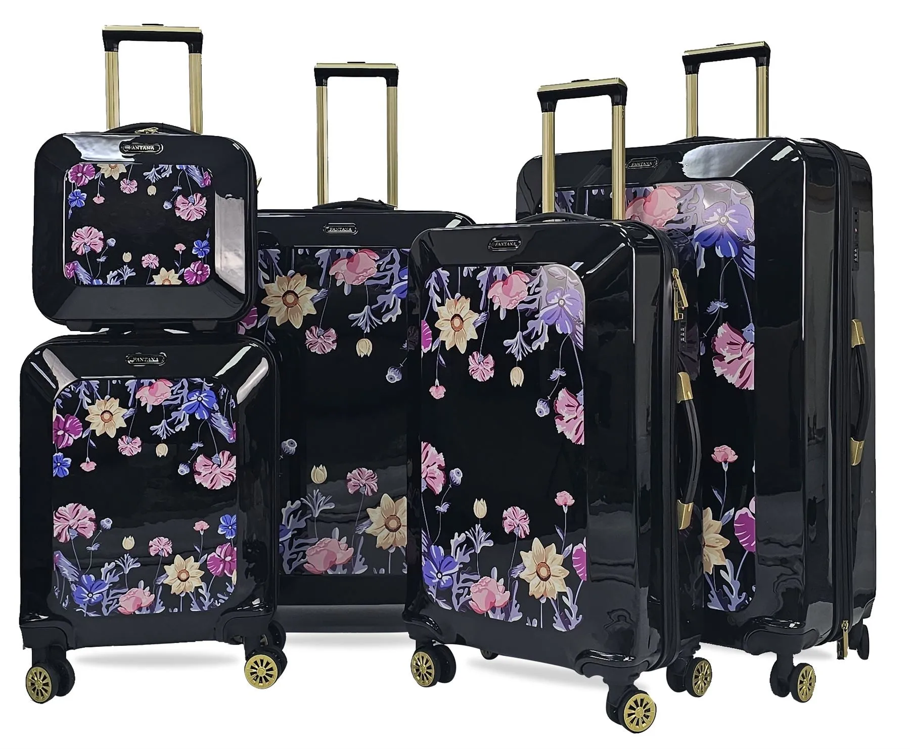 Floral Suitcase 4 Wheel Shiny Hard Case Shell Roller Wheels Cabin Small Medium Large Set Carry On Check In