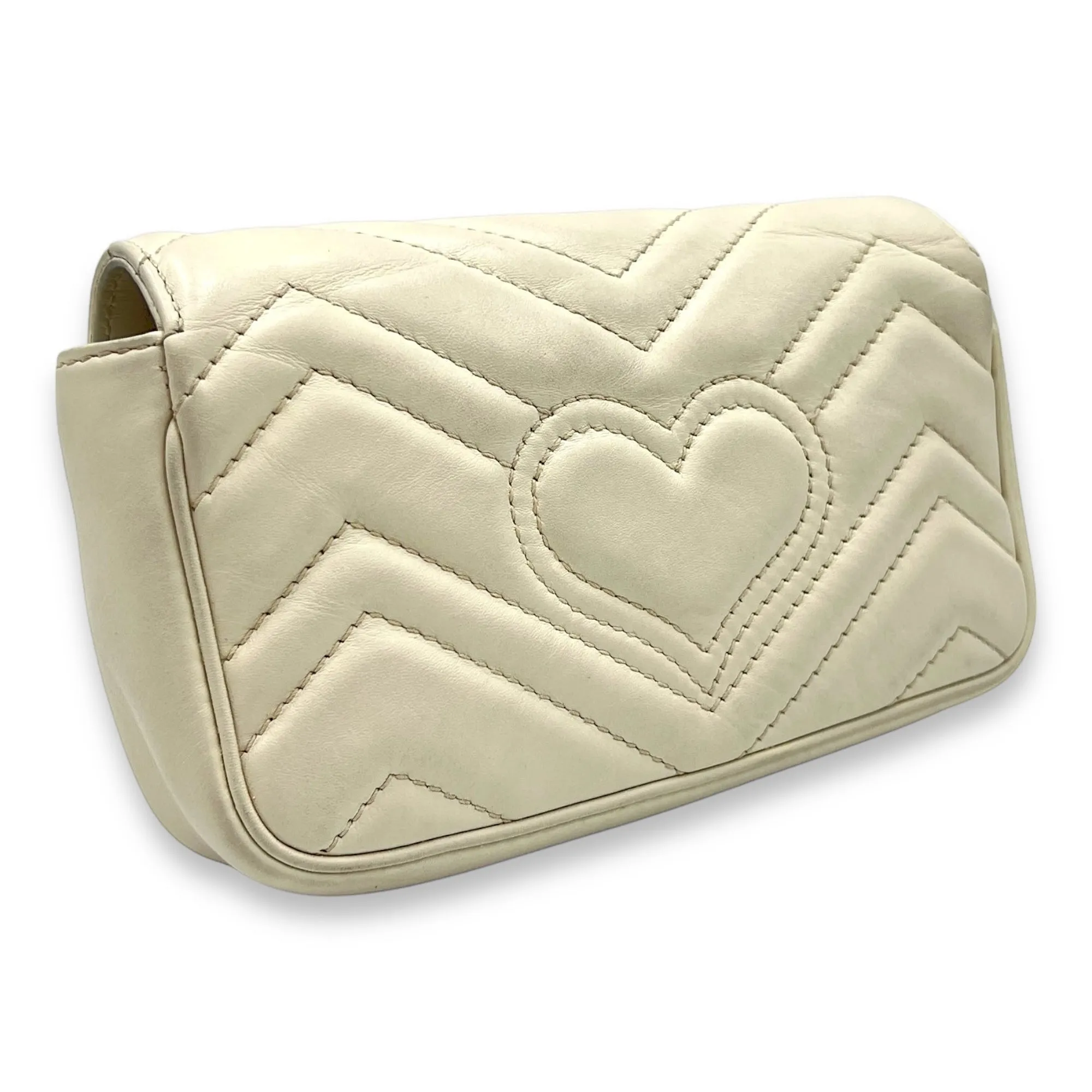 GG Marmont  White Crossbody Bag in Calfskin, Gold hardware