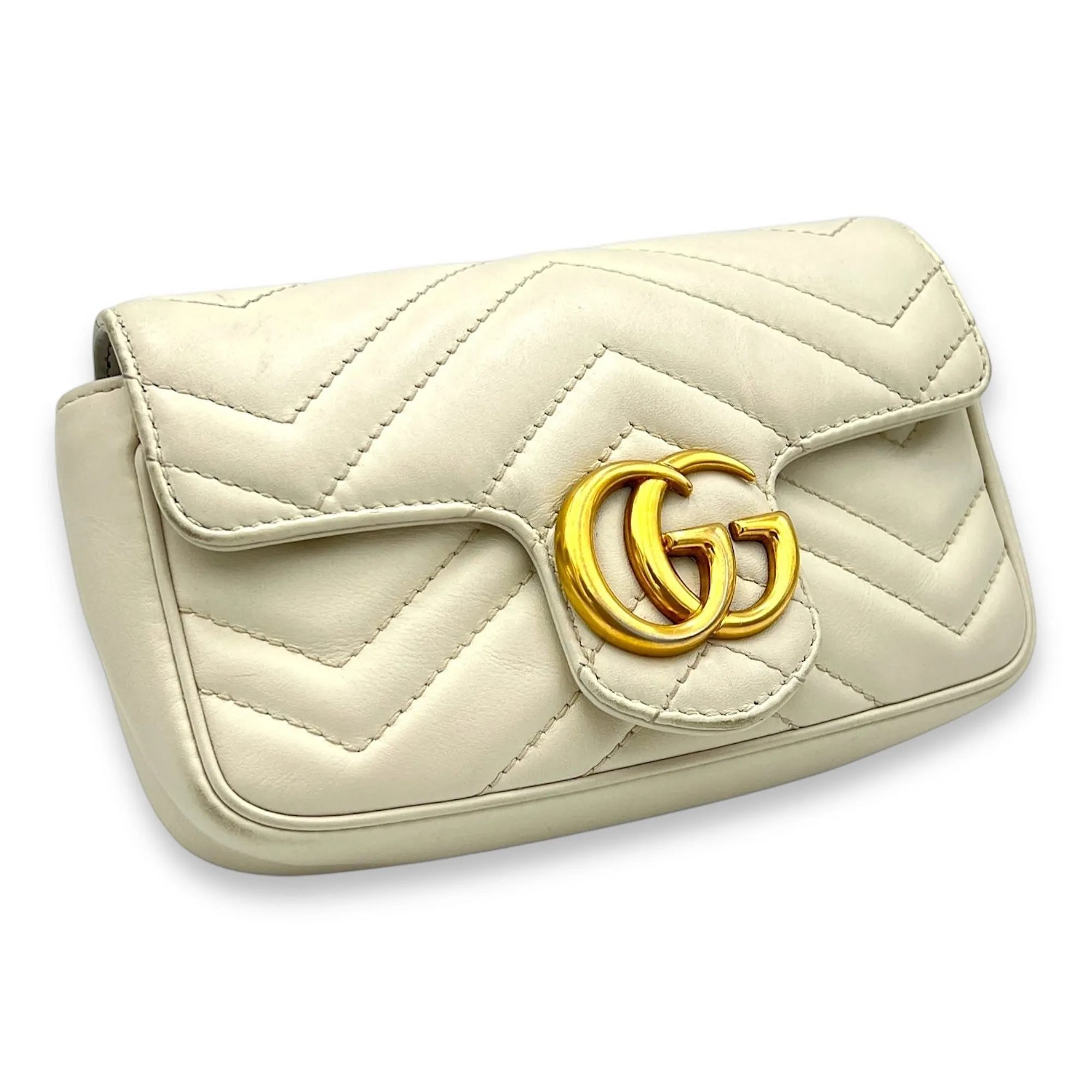 GG Marmont  White Crossbody Bag in Calfskin, Gold hardware