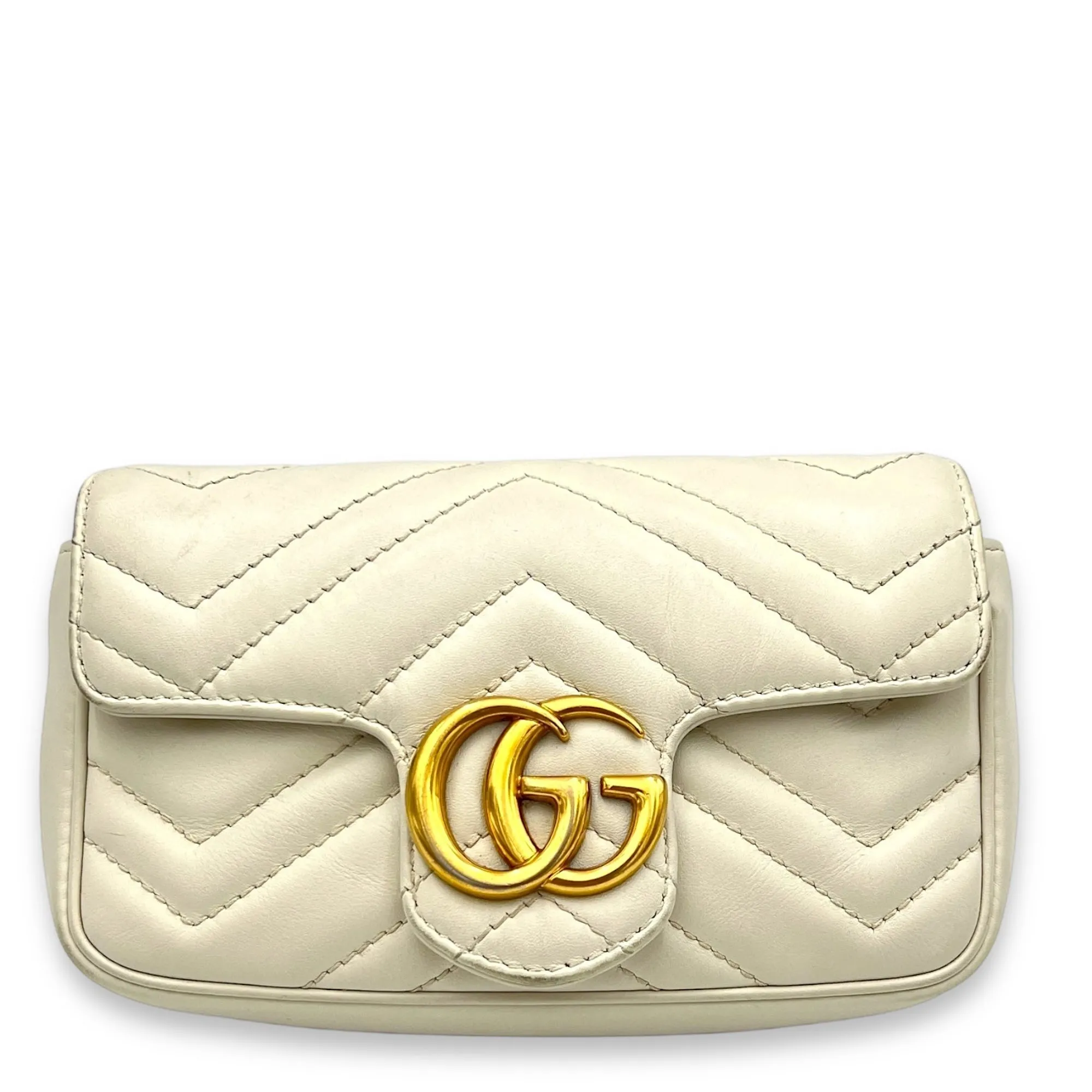 GG Marmont  White Crossbody Bag in Calfskin, Gold hardware