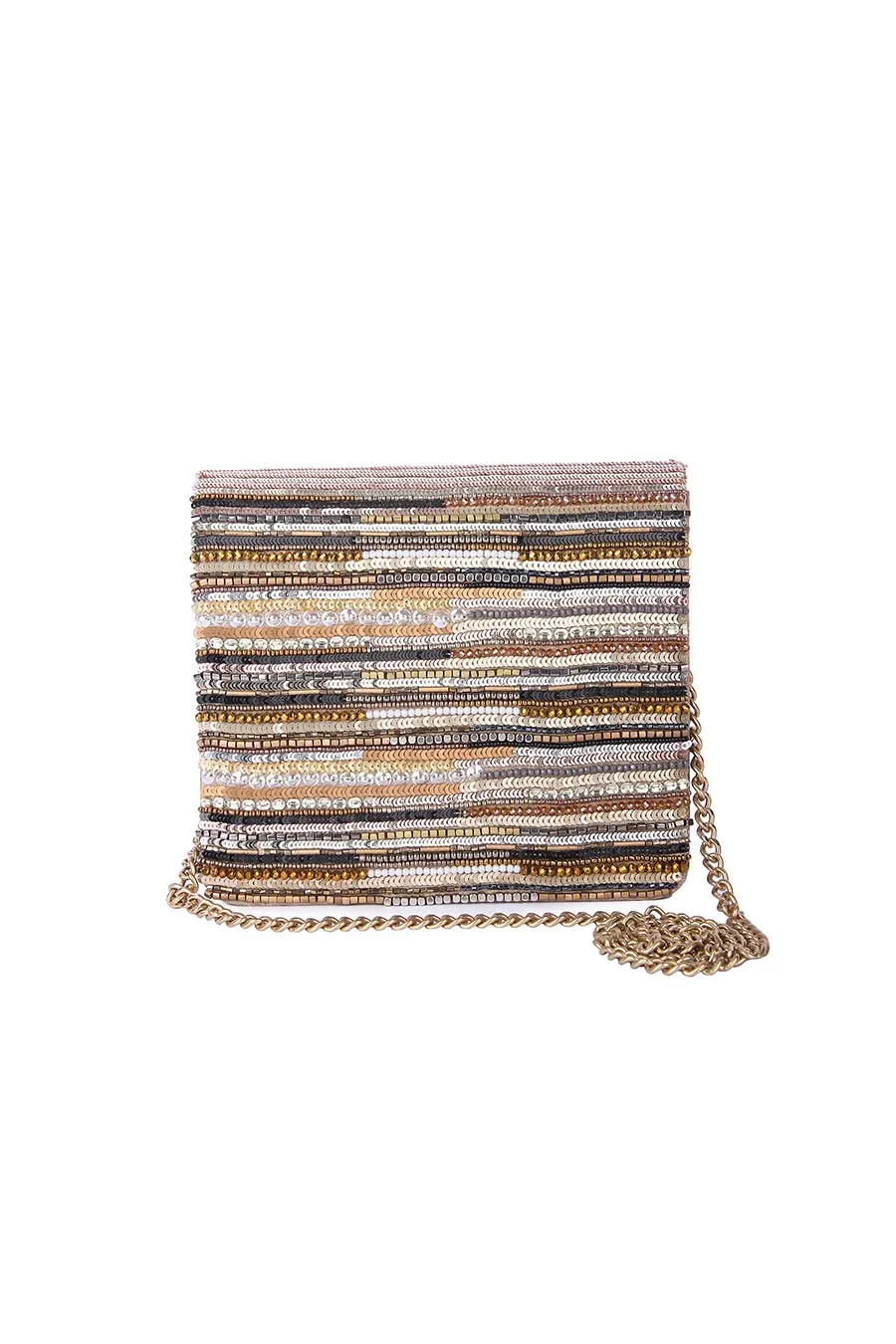 Gold Bonita Hand-Embroidered Clutch