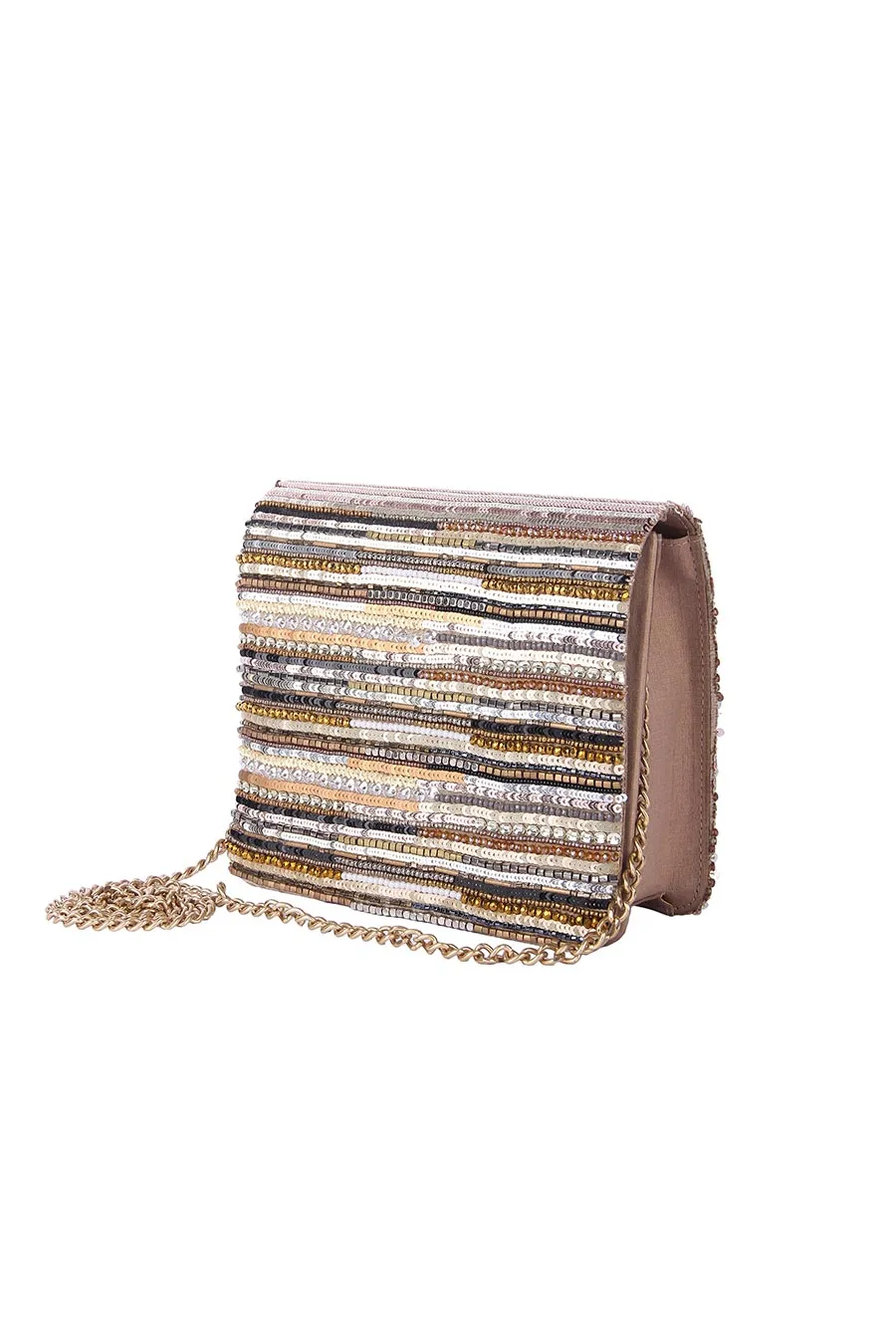 Gold Bonita Hand-Embroidered Clutch