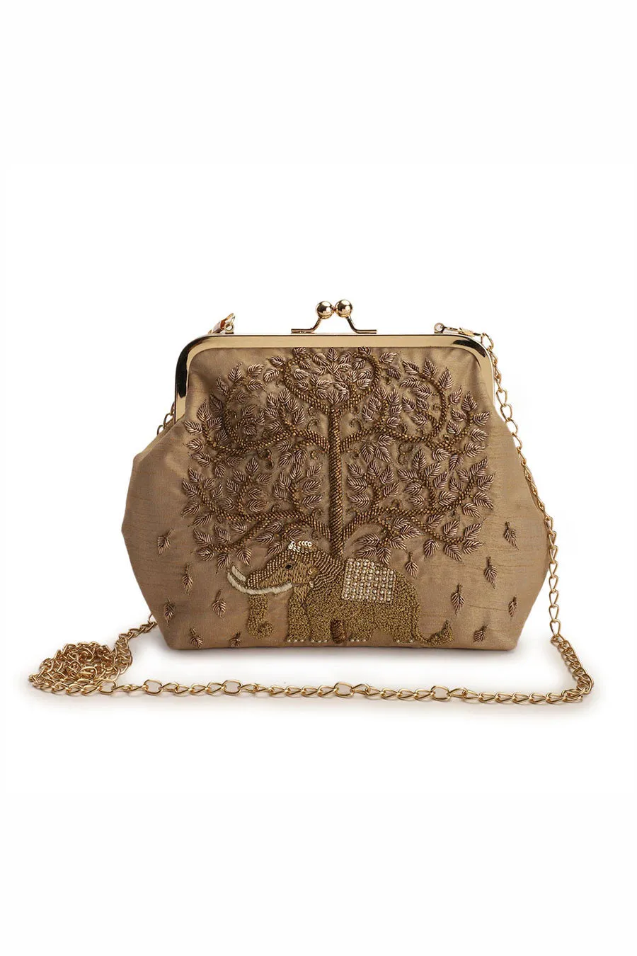 Gold Elephanta Batua Hand-Embroidered Clutch