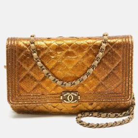 Gold Quilted Python Boy Wallet on Chain