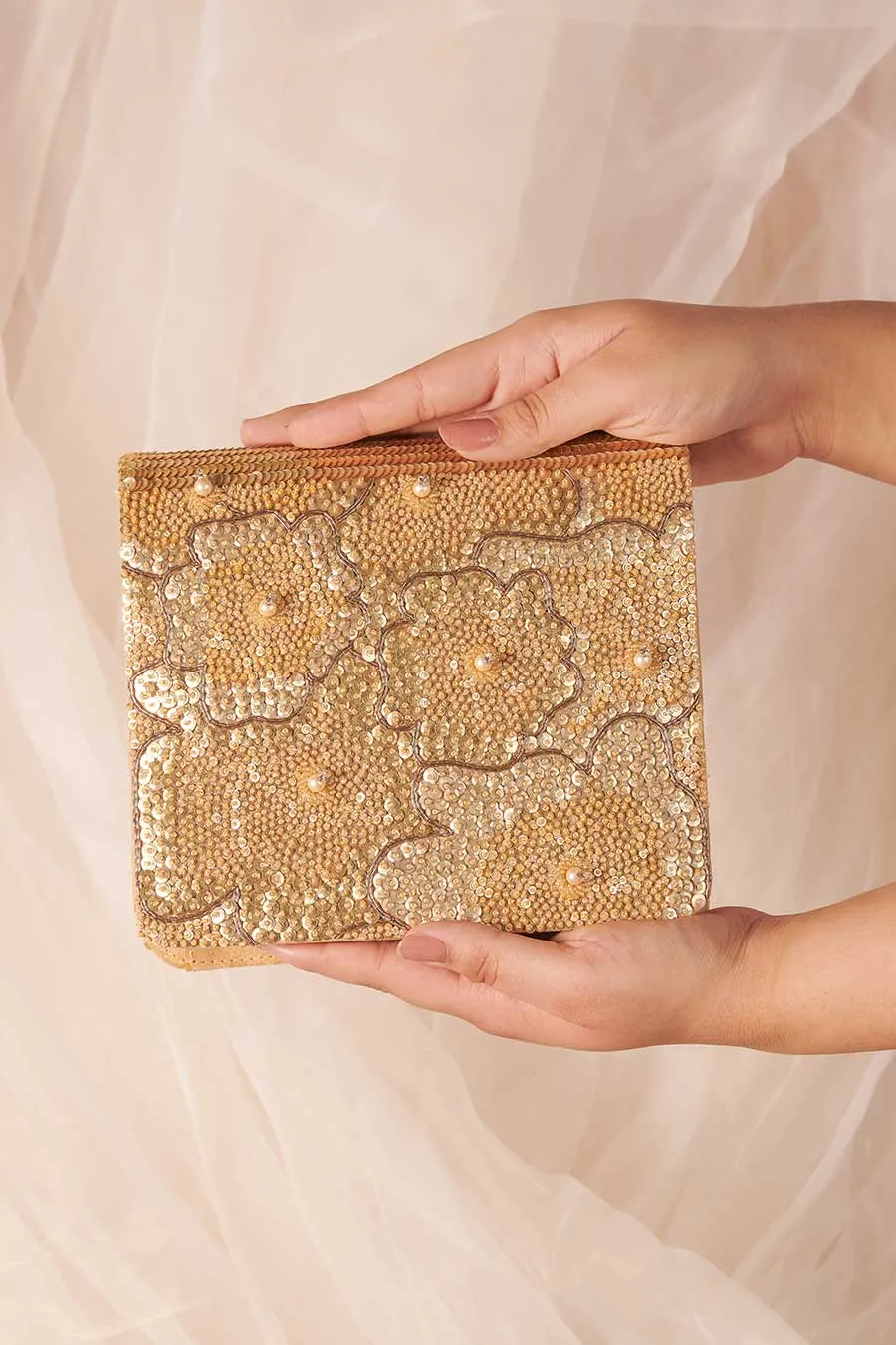 Gold Sheeny Hand-Embroidered Clutch