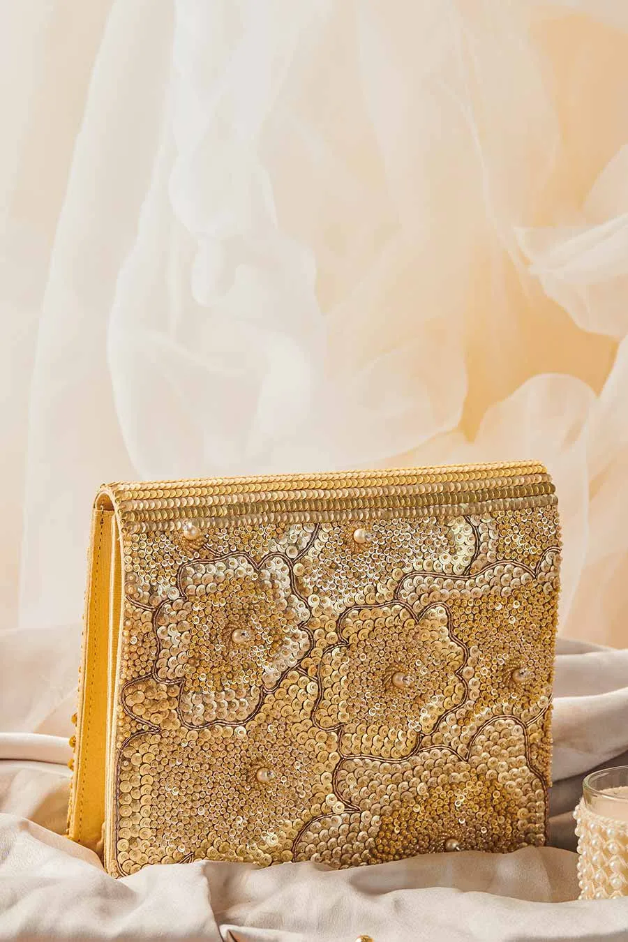 Gold Sheeny Hand-Embroidered Clutch