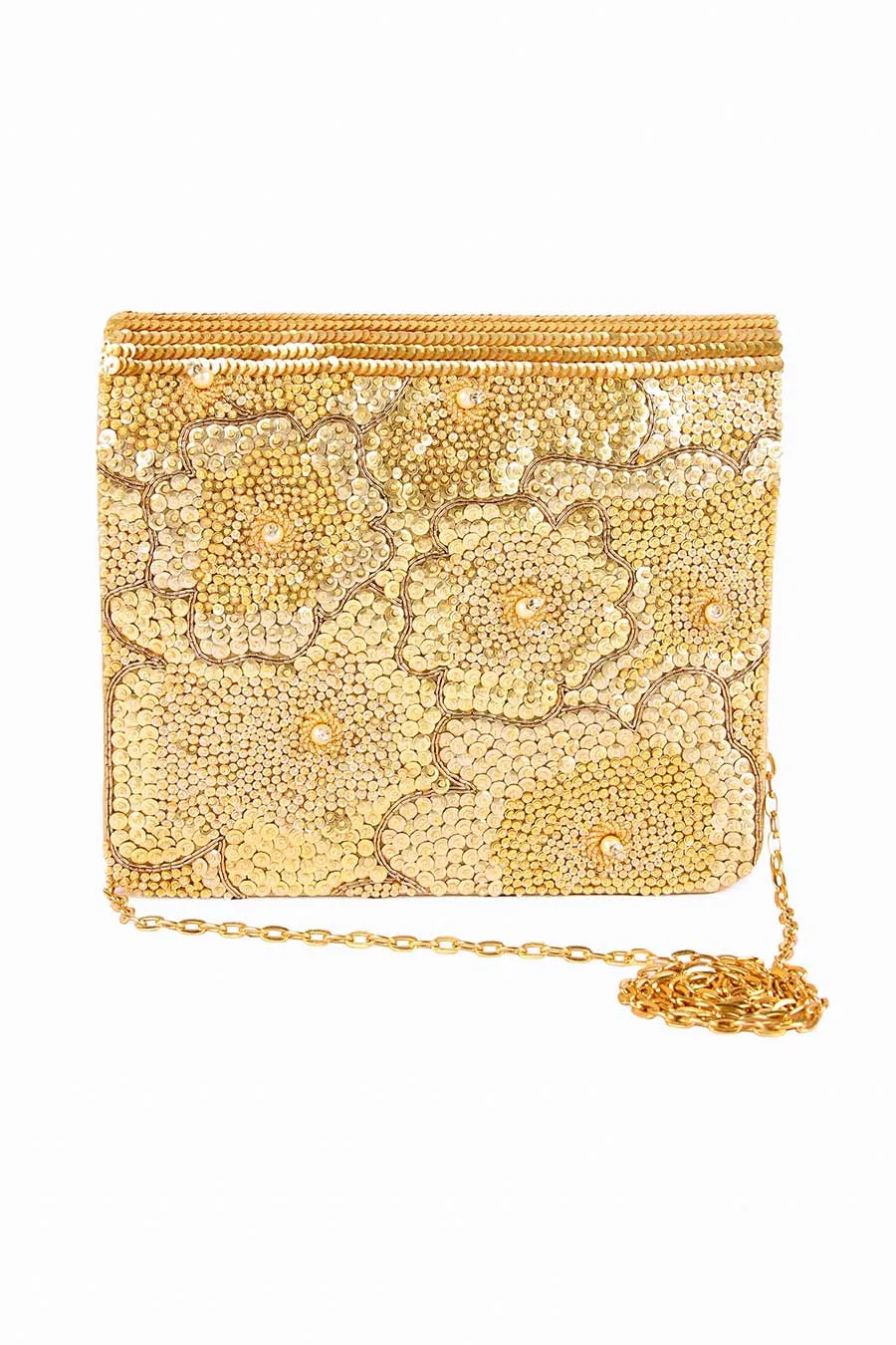 Gold Sheeny Hand-Embroidered Clutch