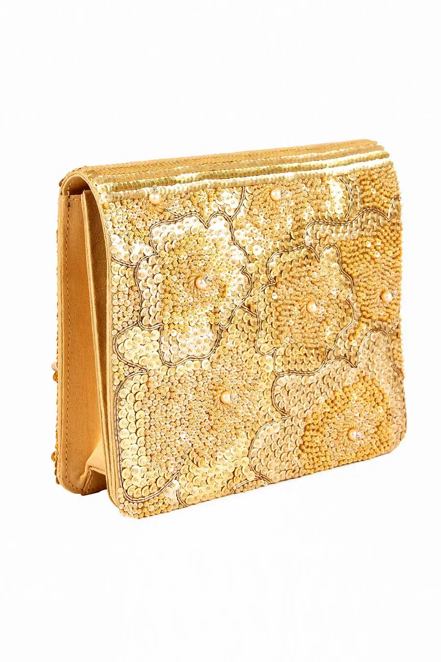 Gold Sheeny Hand-Embroidered Clutch