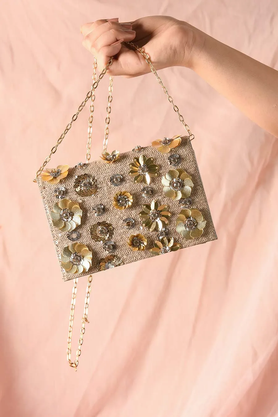 Gold Taabir Sequins Embroidered Clutch