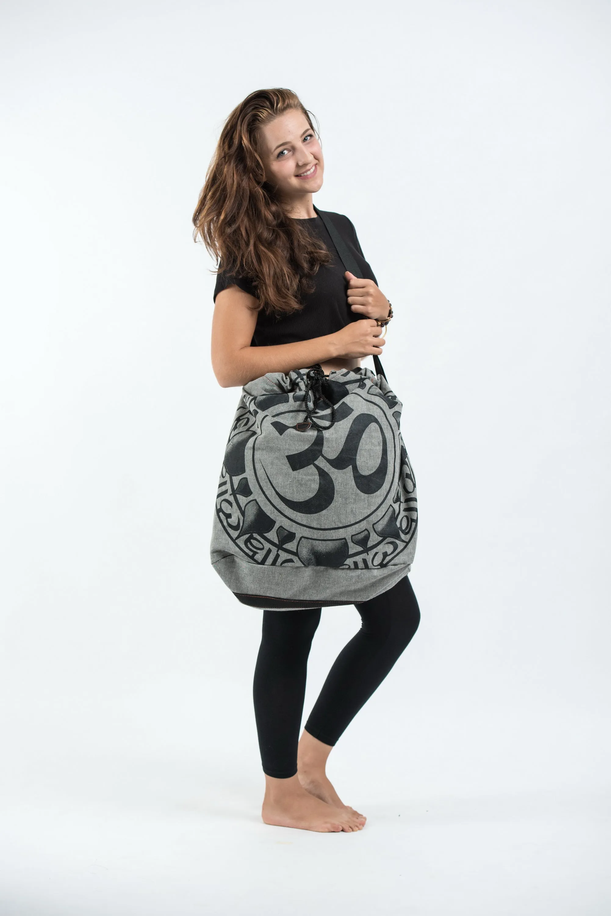 Infinitee Om Oversize Drawstring Shoulder Bag  in Denim Gray