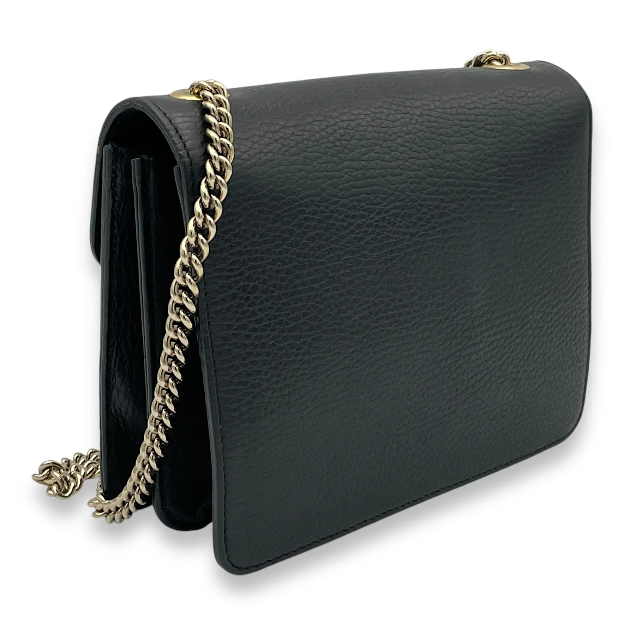 Interlocking G Small Black Crossbody Bag in Calfskin, Gold hardware