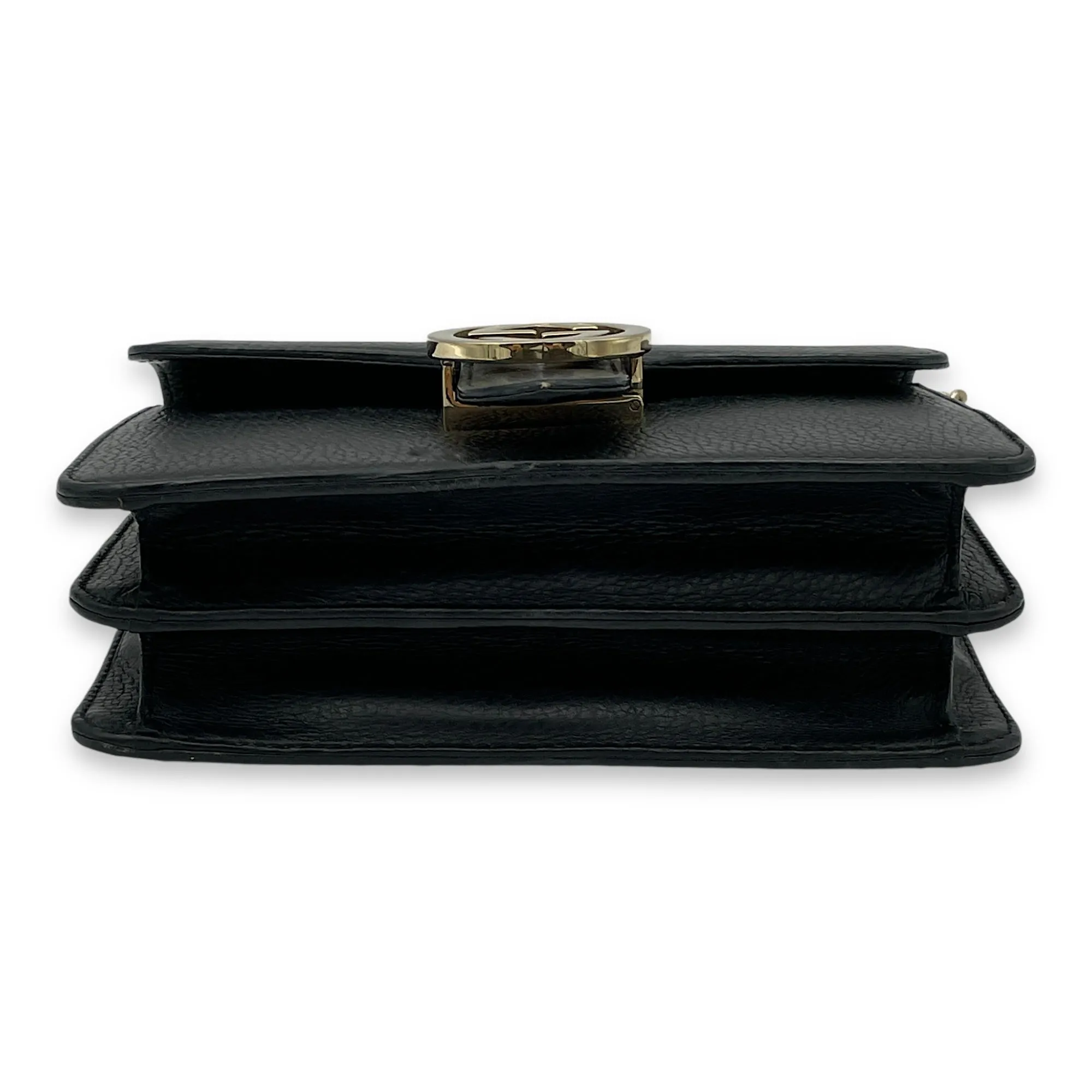 Interlocking G Small Black Crossbody Bag in Calfskin, Gold hardware