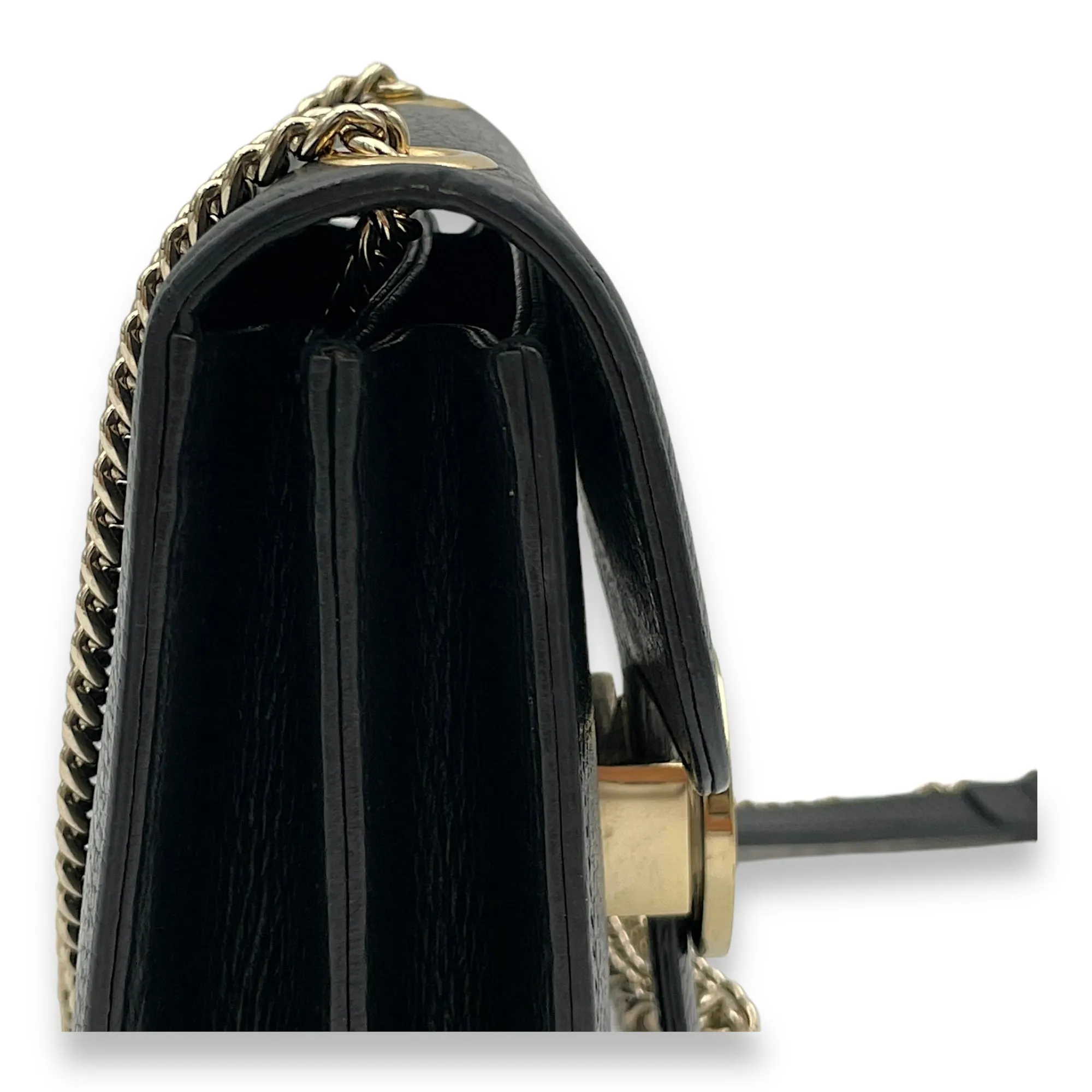 Interlocking G Small Black Crossbody Bag in Calfskin, Gold hardware