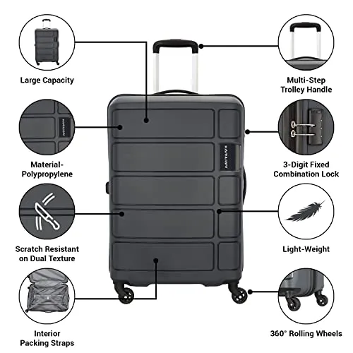 Kamiliant by American Tourister Harrier 56 Cms Small Cabin Polypropylene (PP) Hard Sided 4 Wheeler Spinner Wheels Luggage (Grey)