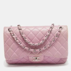 Lilac Quilted Lambskin Leather Jumbo Classic Double Flap Bag