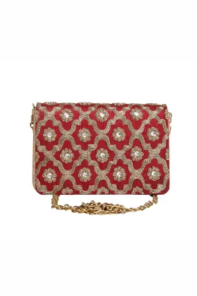 Maroon Jaal Hand-Embroidered Clutch