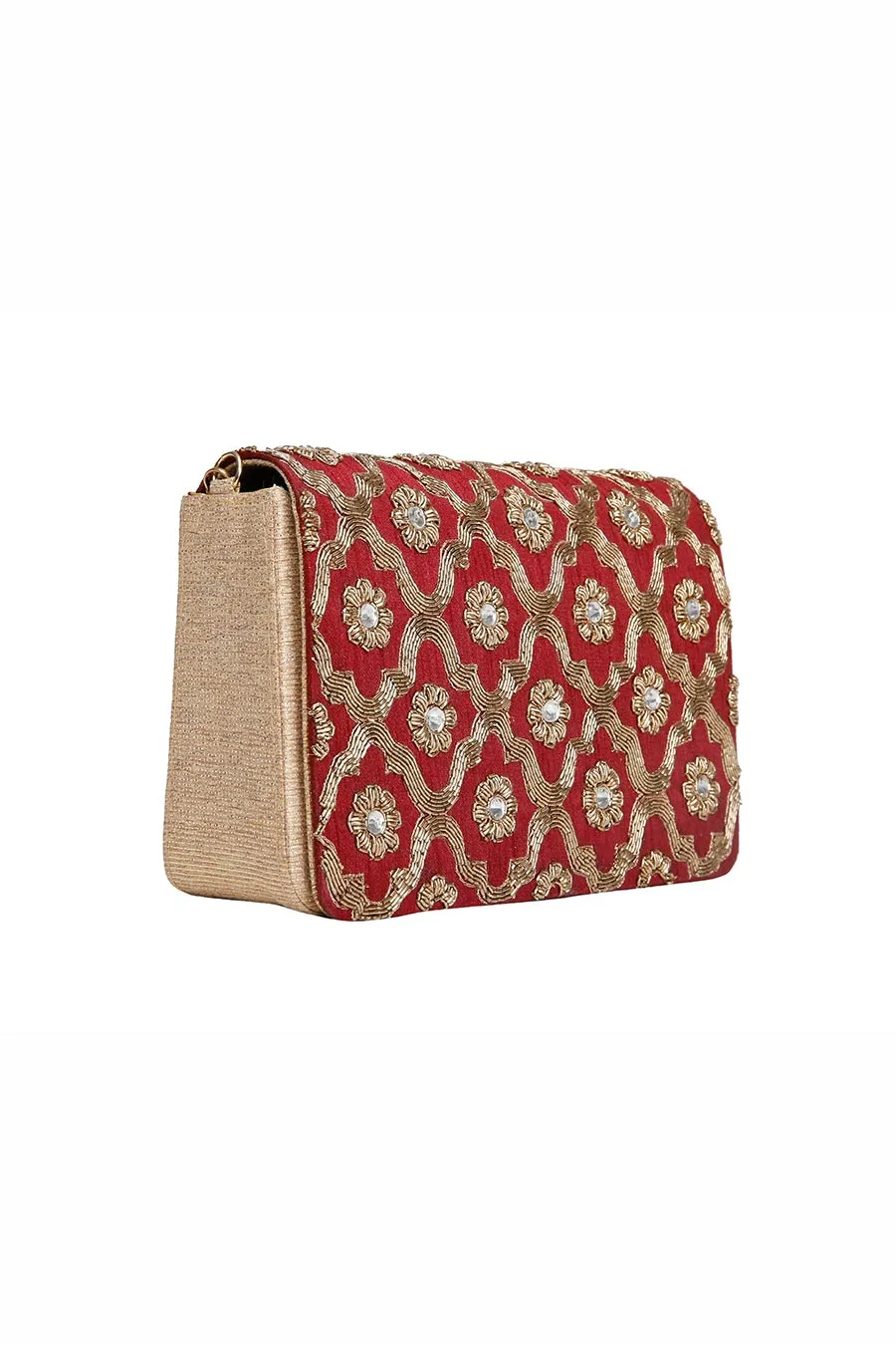 Maroon Jaal Hand-Embroidered Clutch