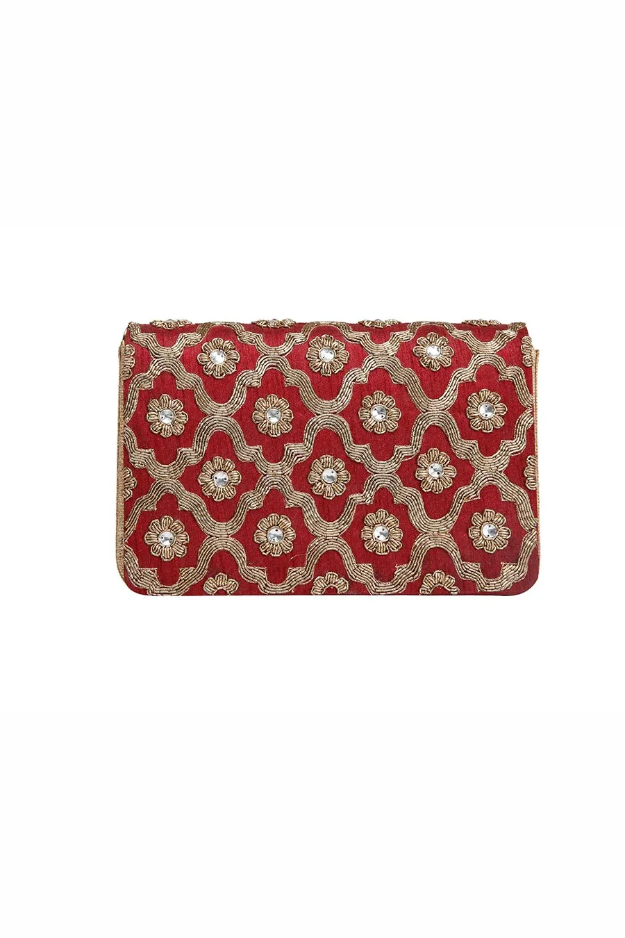 Maroon Jaal Hand-Embroidered Clutch