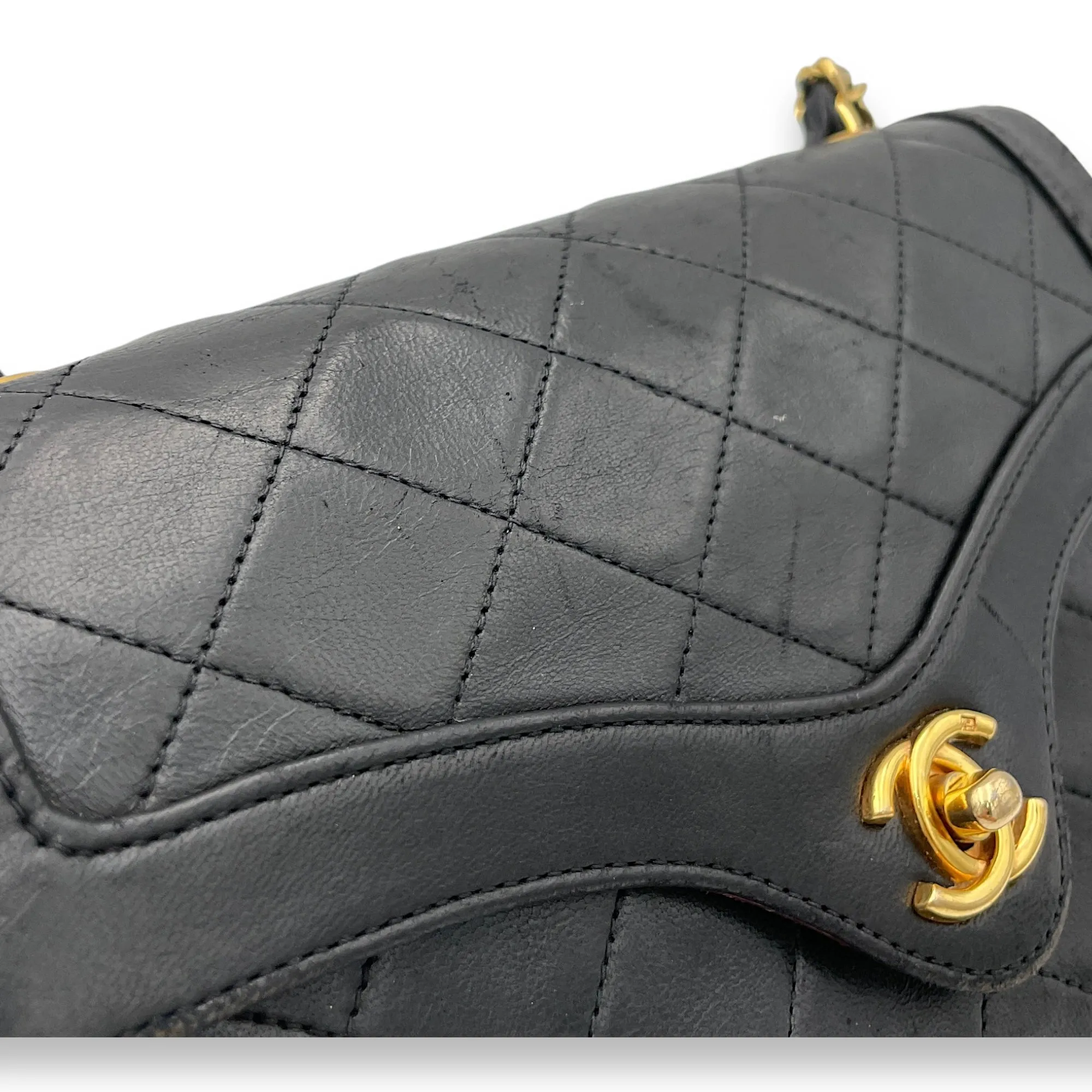 Matelasse Coco Mark Black Crossbody Bag in Lambskin, Gold hardware