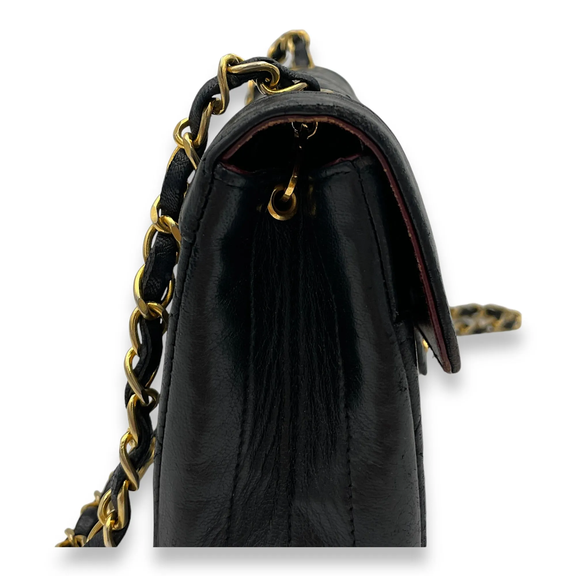 Matelasse Coco Mark Black Crossbody Bag in Lambskin, Gold hardware