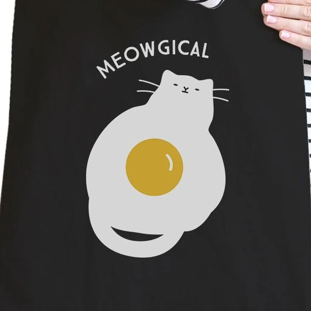 Meowgical Cat And Fried Egg Black Canvas Bags