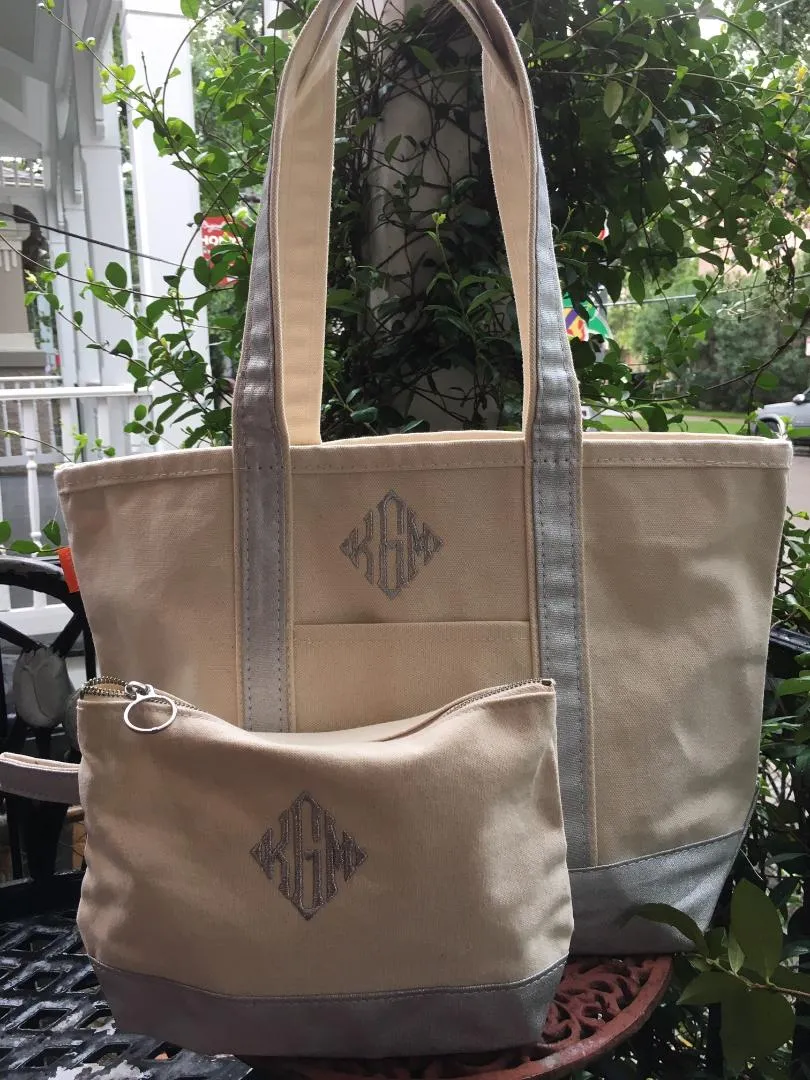 MONOGRAM METALLIC  CANVAS MEDIUM NATURAL TOTE BAG