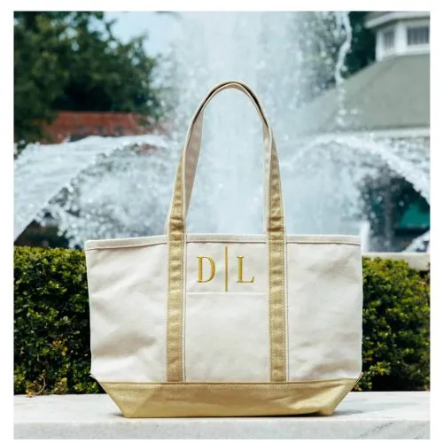 MONOGRAM METALLIC  CANVAS MEDIUM NATURAL TOTE BAG