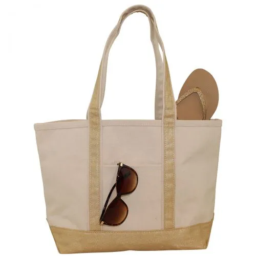 MONOGRAM METALLIC  CANVAS MEDIUM NATURAL TOTE BAG