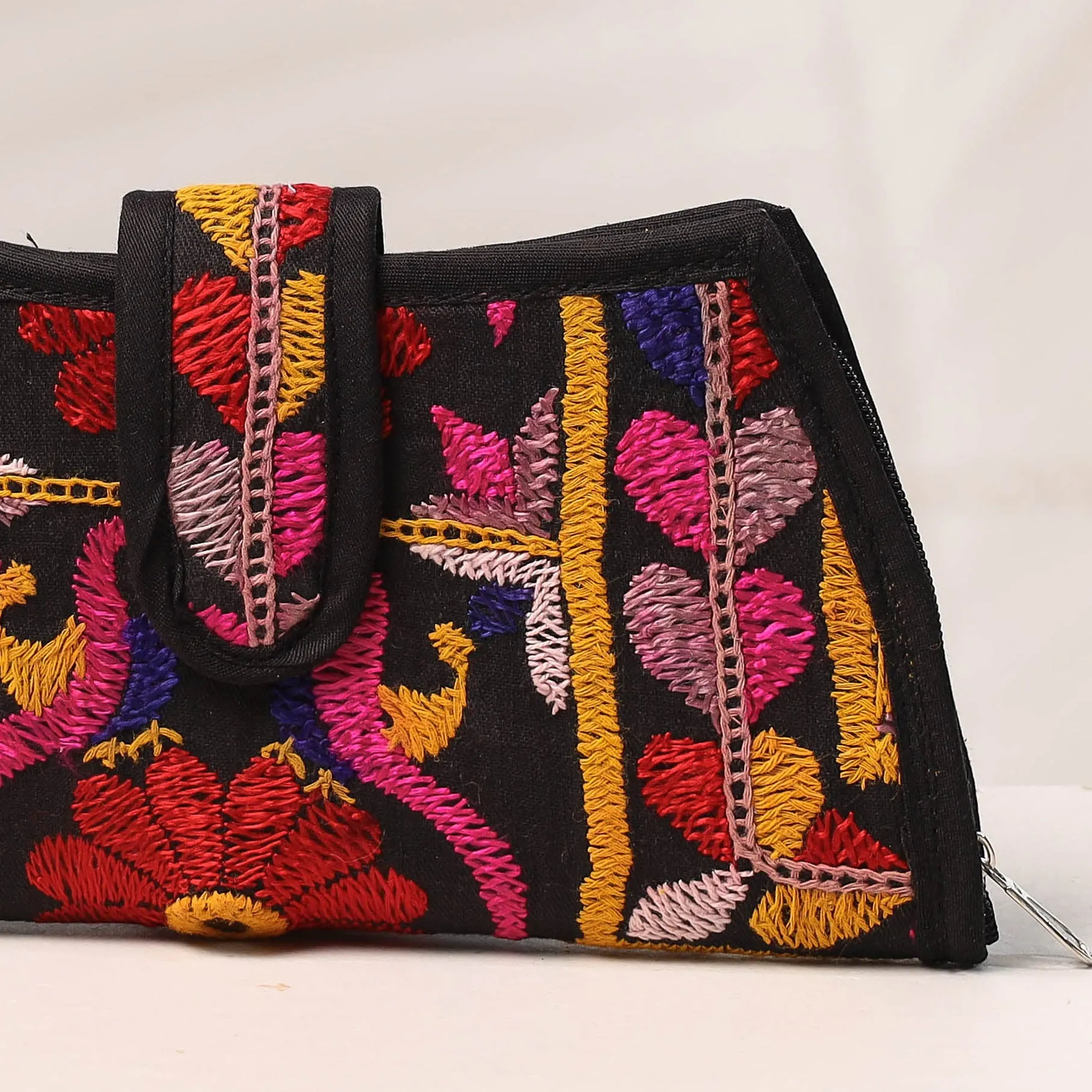 Multicolor - Handcrafted Kutch Embroidery Cotton Clutch / Wallet