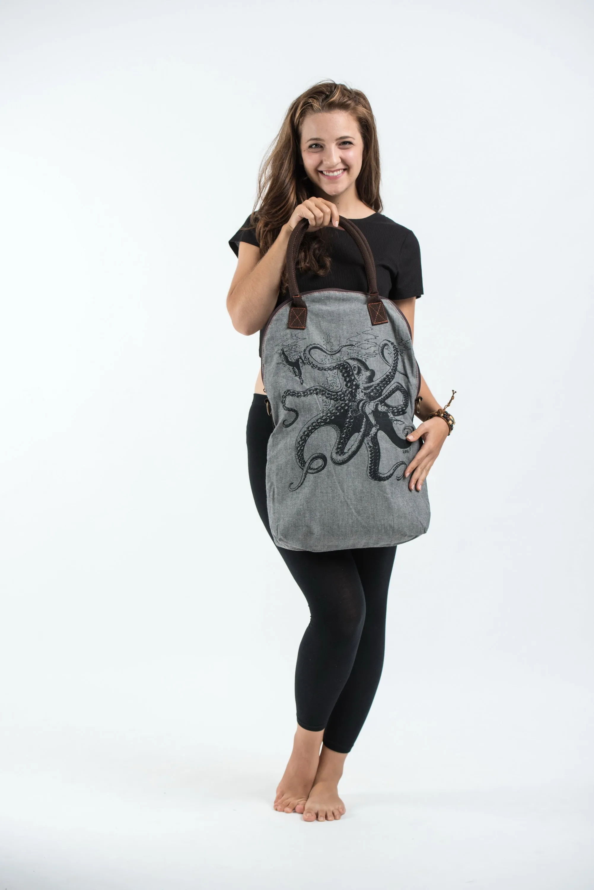 Octopus Oversize Zippered Shoulder Bag in Denim Gray