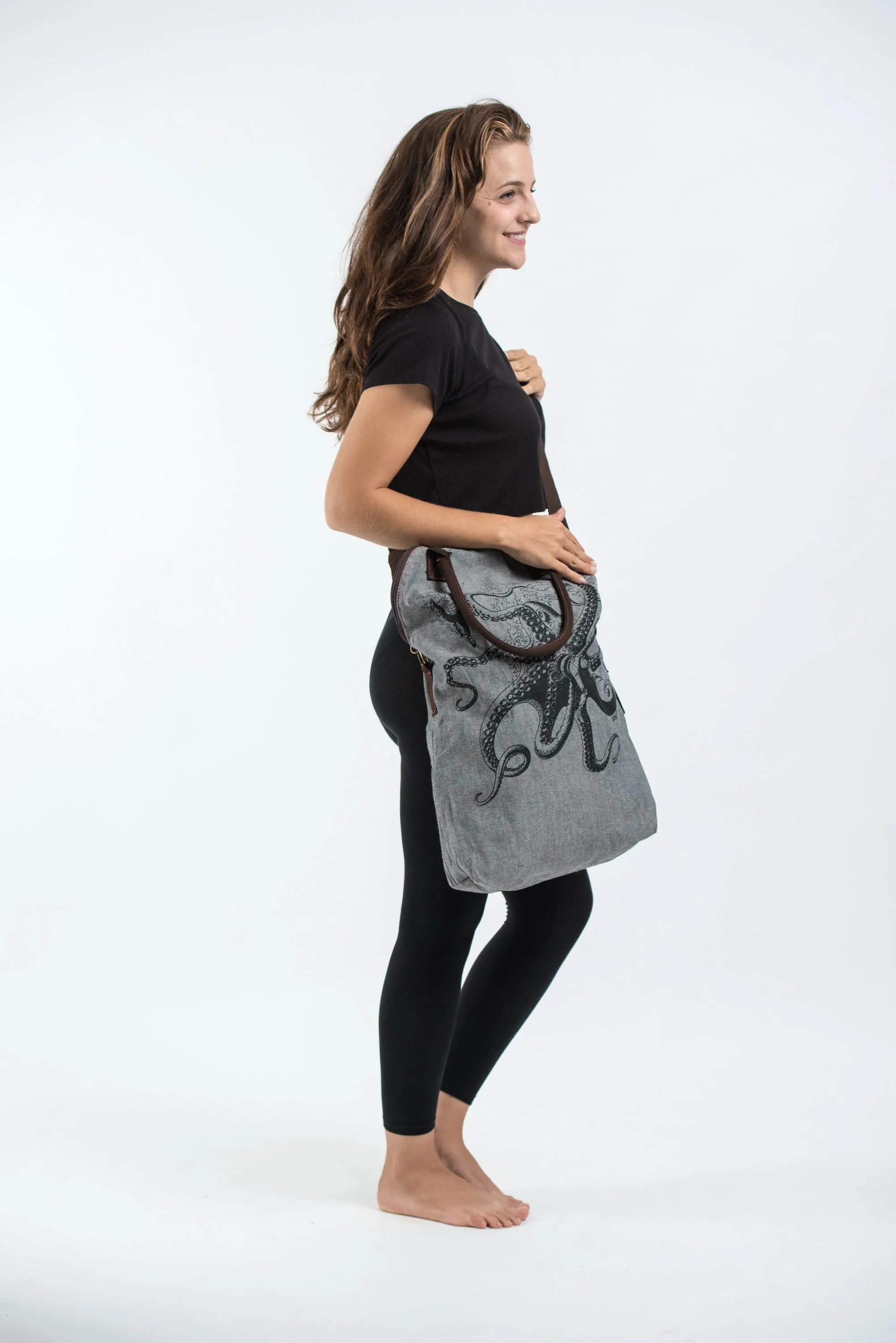 Octopus Oversize Zippered Shoulder Bag in Denim Gray