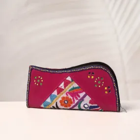 Purple - Handcrafted Kutch Embroidery Leather Clutch / Wallet