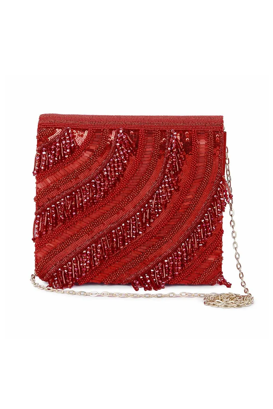 Red Riwaayat Hand-Embroidered Clutch