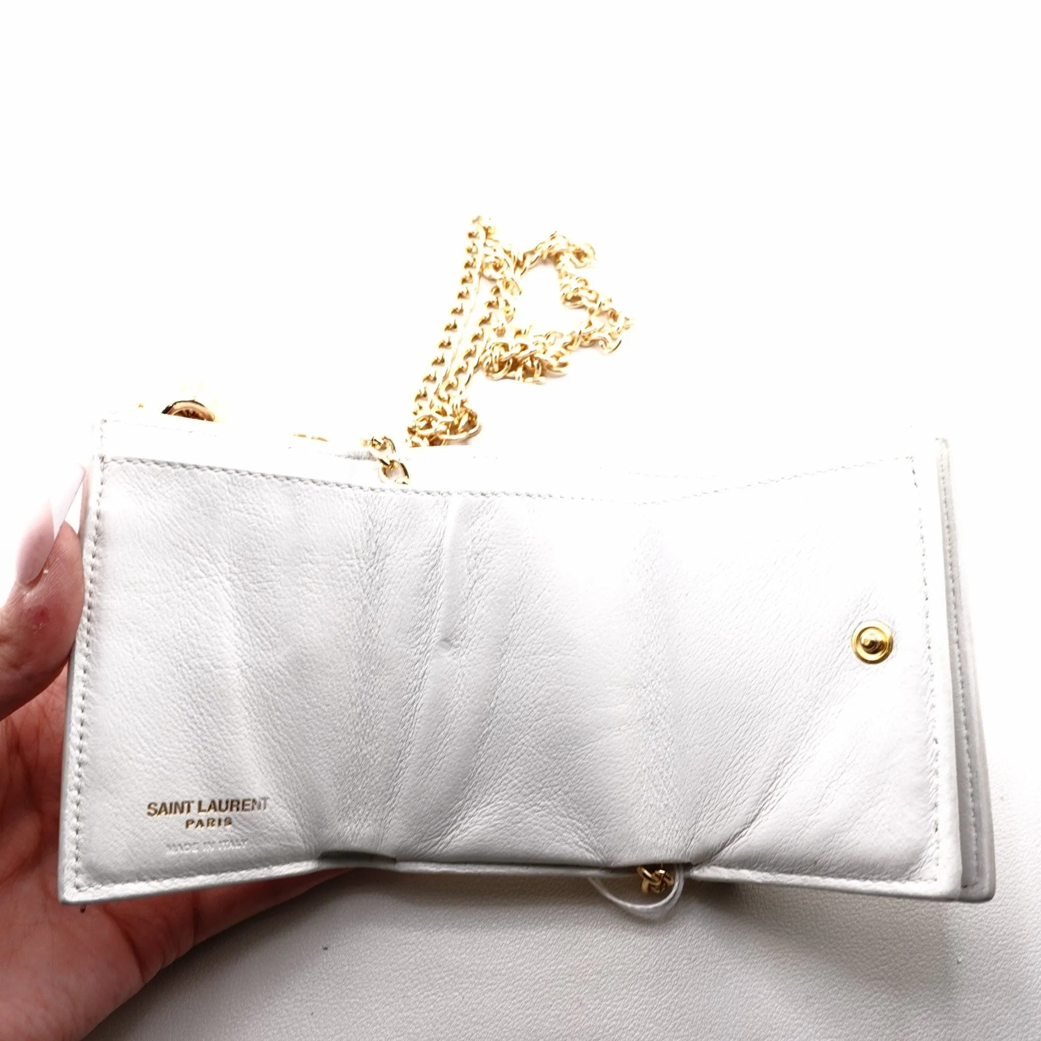 SAINT LAURENT YSL Compact Trifold Wallet on Adjustable Chain