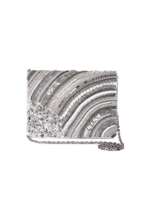 Silver Sheel Hand-Embroidered Clutch