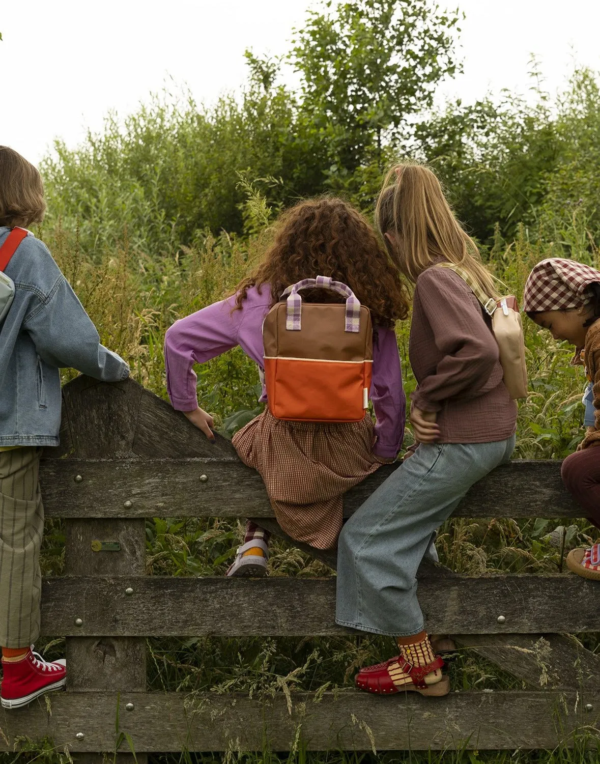 Sticky Lemon Colourblocking Small Backpack, Orange Juice/Plum Purple/Schoolbus Brown