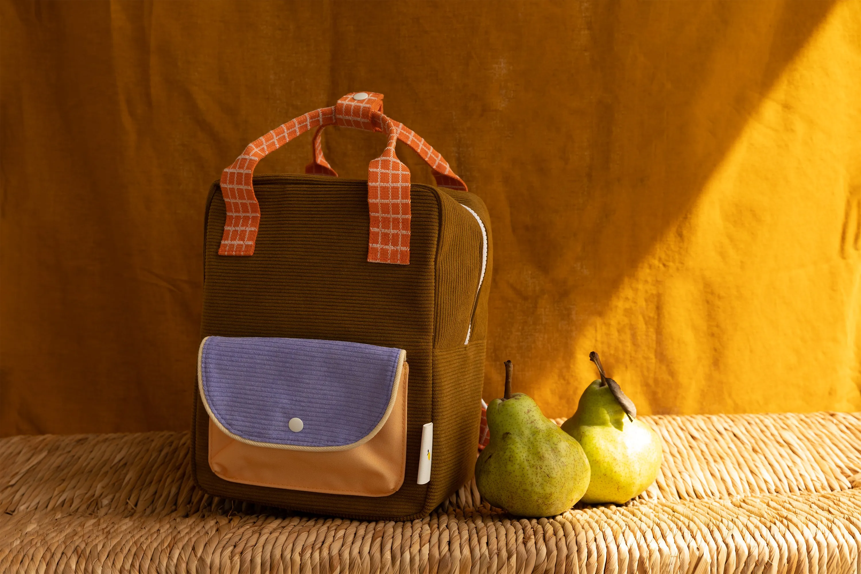 Sticky Lemon Farmhouse Corduroy Small Backpack, Soil Green