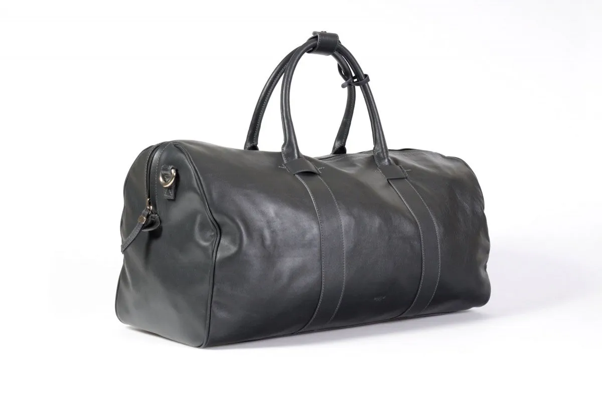 The Torino Calf Leather Overnight Contemporary Duffel - Shark Grey