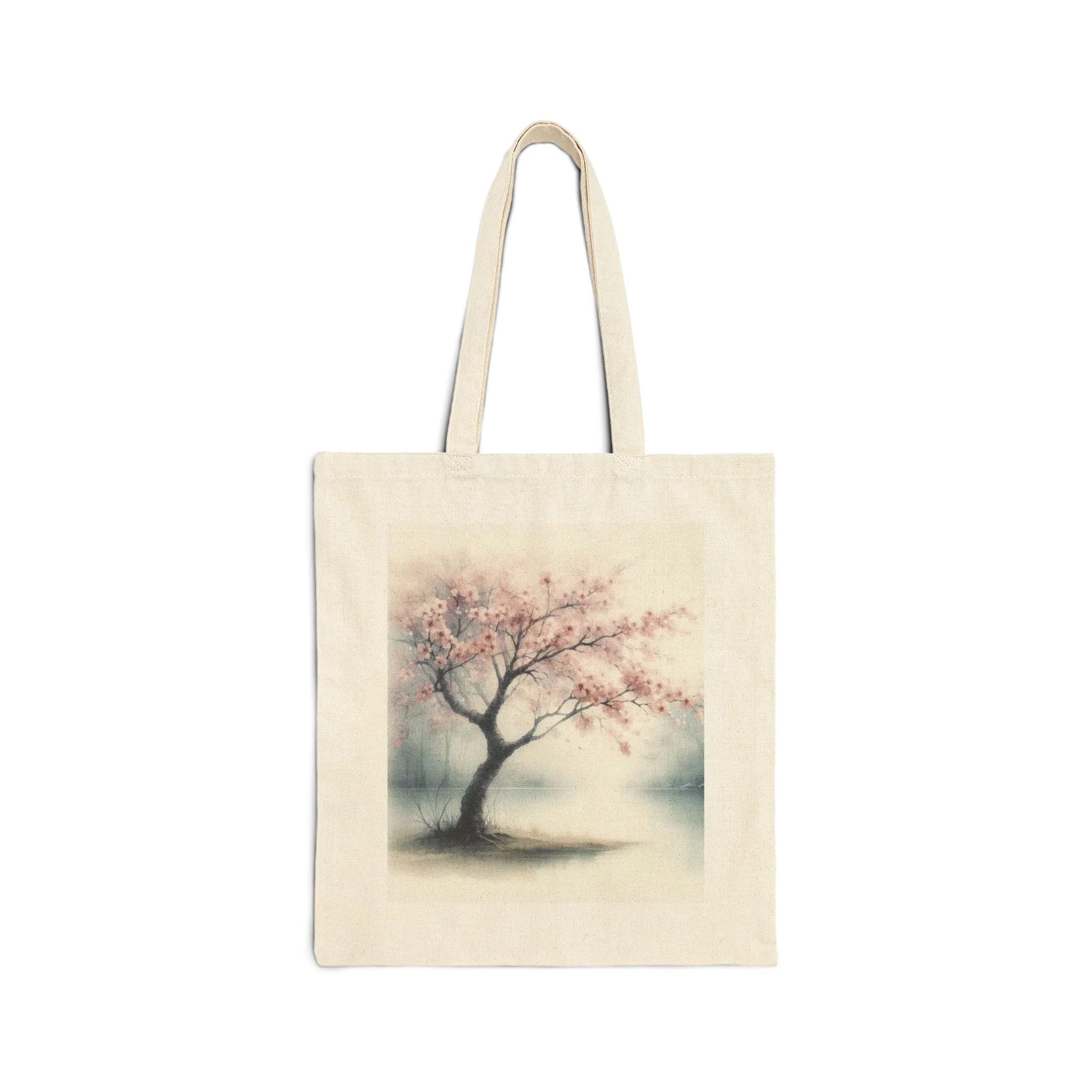 Tree with pink flowers with watercolor effect Cotton Canvas Tote Bag