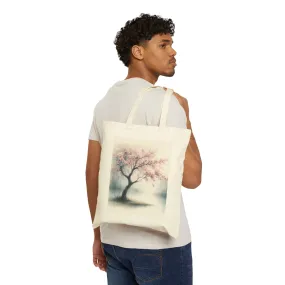 Tree with pink flowers with watercolor effect Cotton Canvas Tote Bag