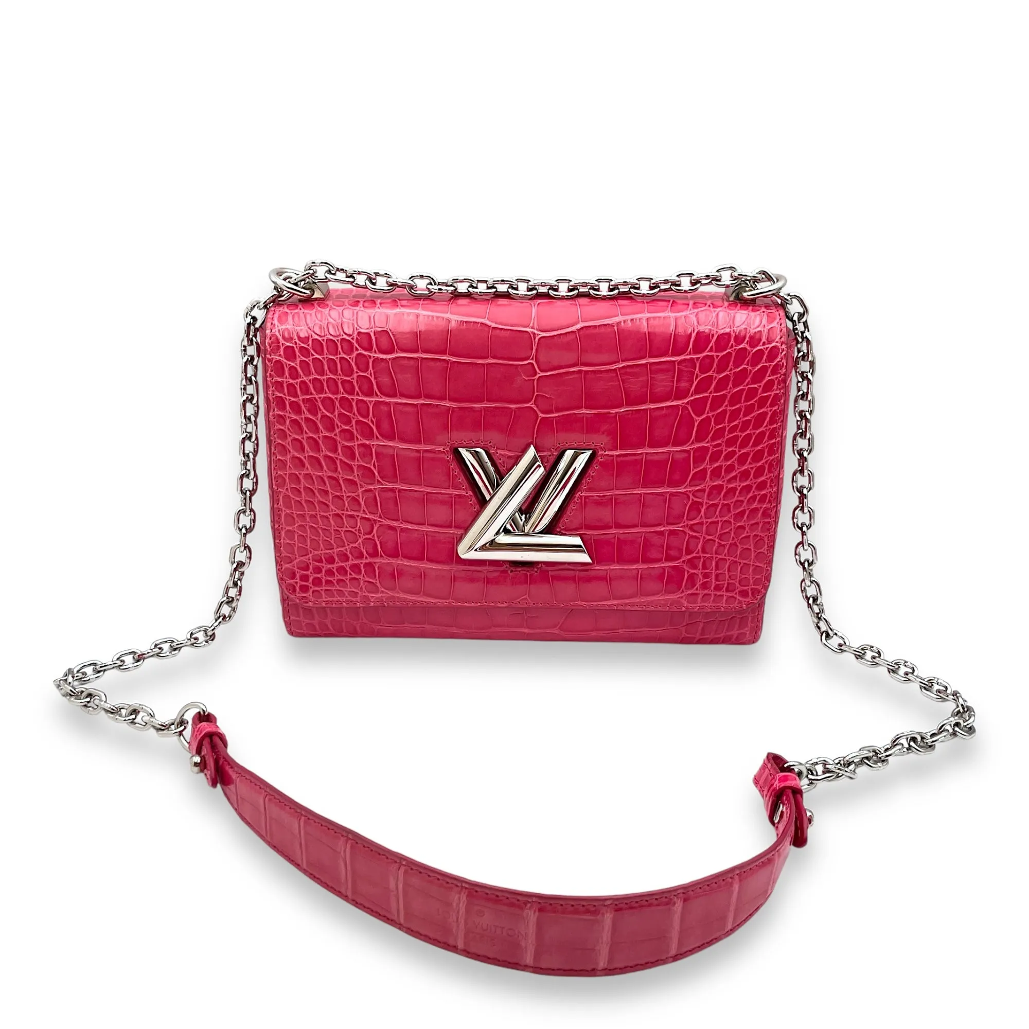 Twist MM Pink Crossbody Bag in Aligator/Chevre lining, Palladium hardware