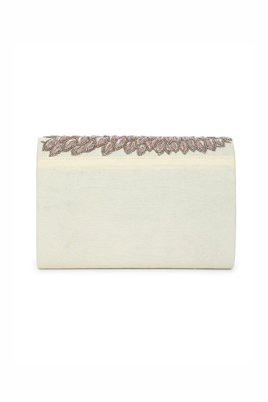 White Gleam N Glow Hand-Embroidered Clutch