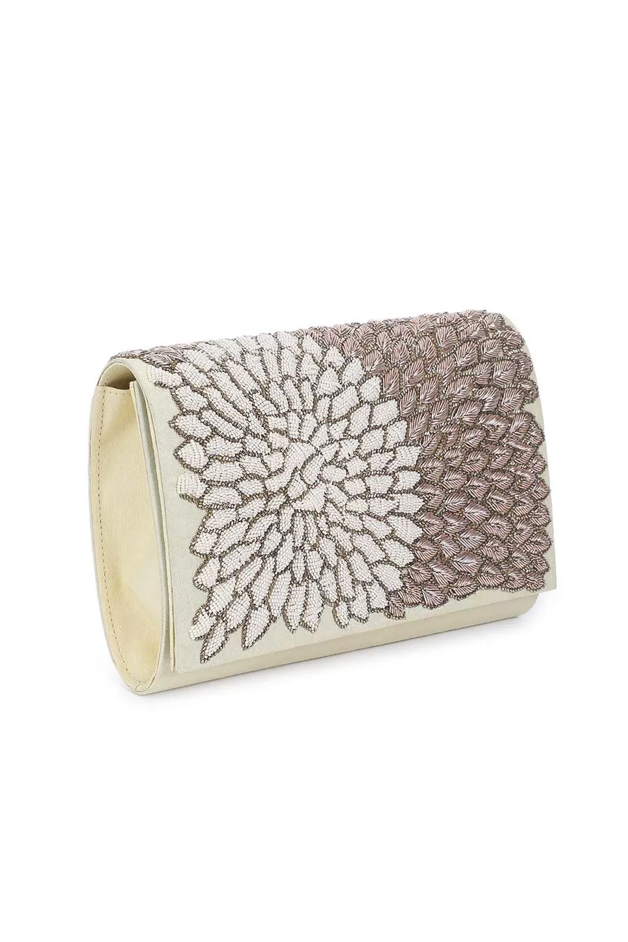 White Gleam N Glow Hand-Embroidered Clutch