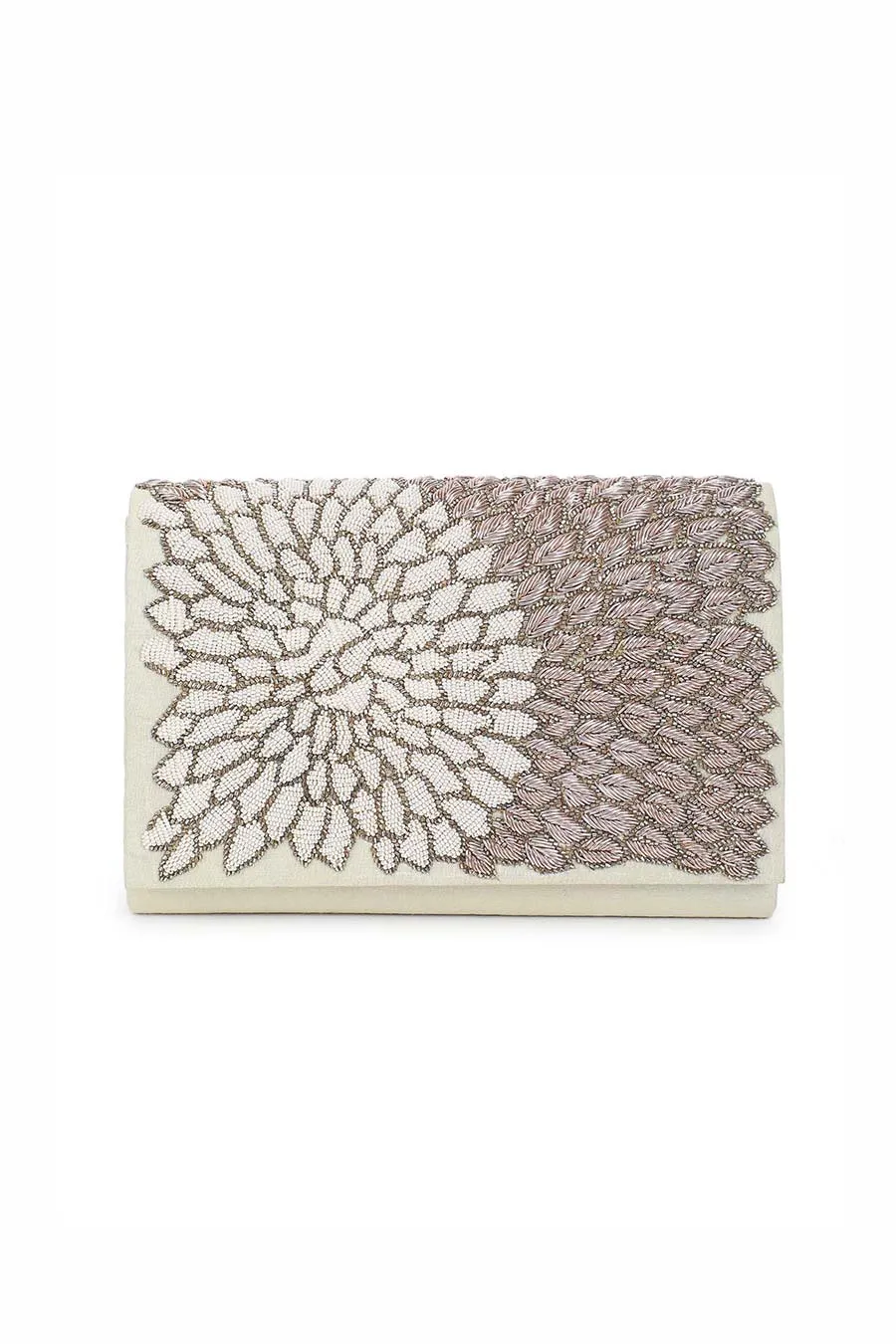 White Gleam N Glow Hand-Embroidered Clutch