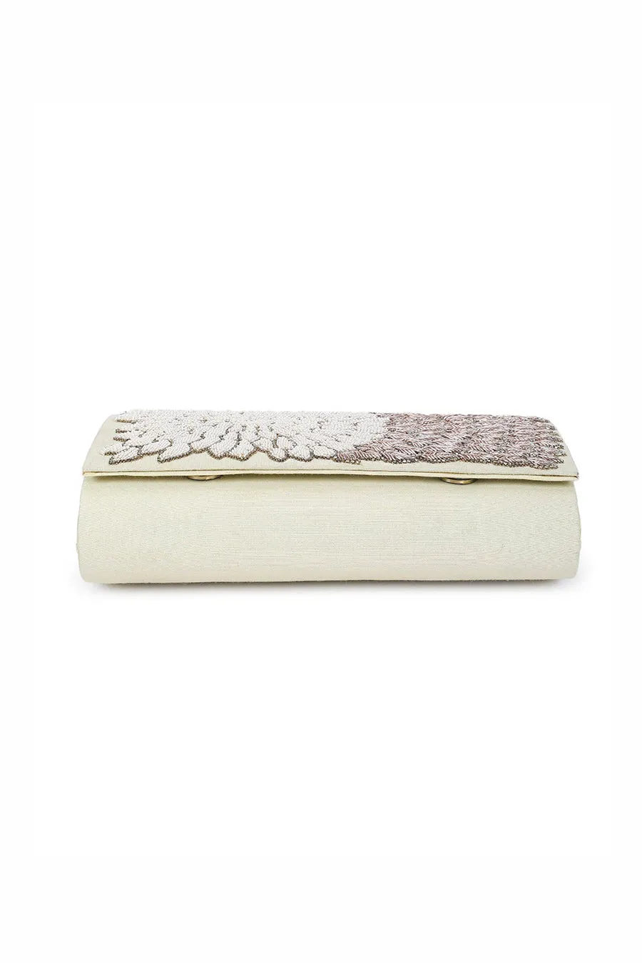 White Gleam N Glow Hand-Embroidered Clutch