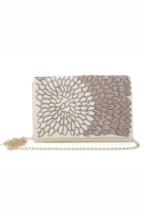 White Gleam N Glow Hand-Embroidered Clutch